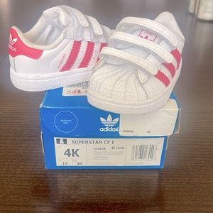 Pink and White Adidas superstar sneaker